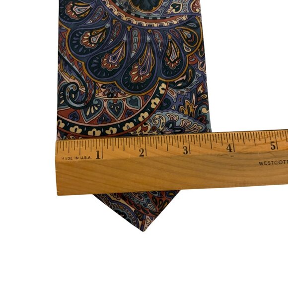 Manhattan Extra Long Paisley Tie Mens Poly Necktie USA Brown Blue Office Formal - Picture 7 of 8